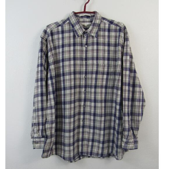 Perry Ellis XL Purple Grey Plaid Cotton Flannel Long Sleeve Button Up Thick - Picture 1 of 6